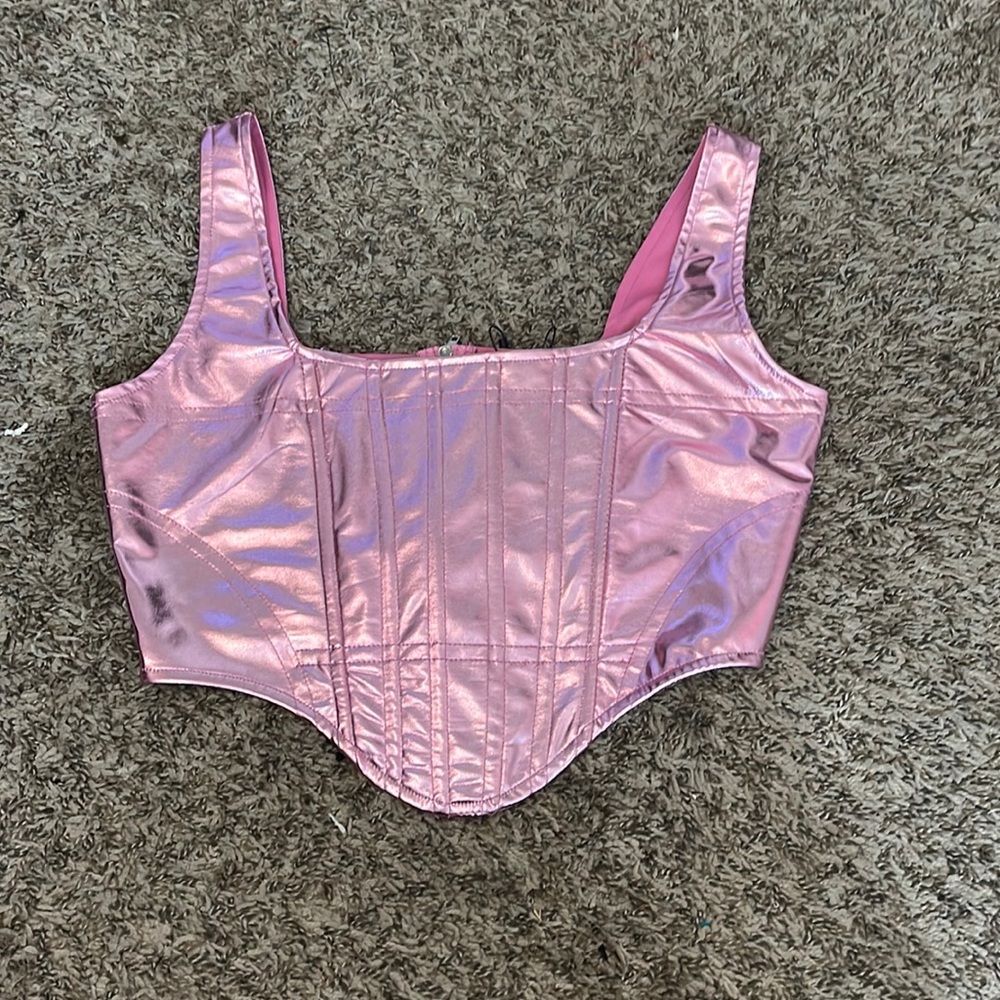 Metallic pink corset top